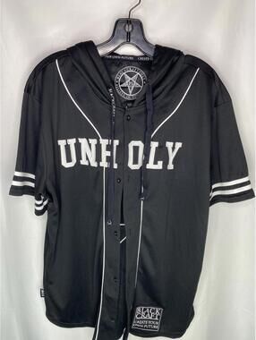 Black Craft Cult Baseball Jersey Hooded Shirt Mens Black Size Medium
